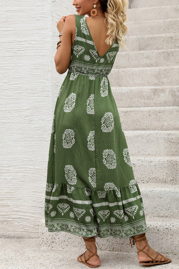 Robe longue d’été imprimée vert armée